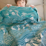 Puffins Bass Rock Brushed Cotton Blanket by Oscha Oscha