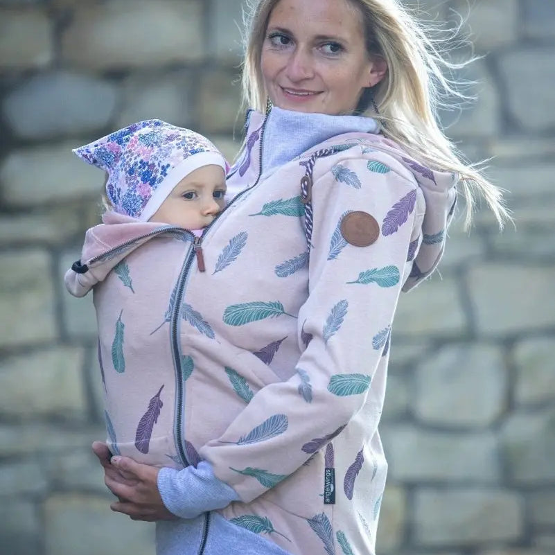 Angel Wings Babywearing Hoodie Feathers Old Pink - Babywearing OuterwearLittle Zen One