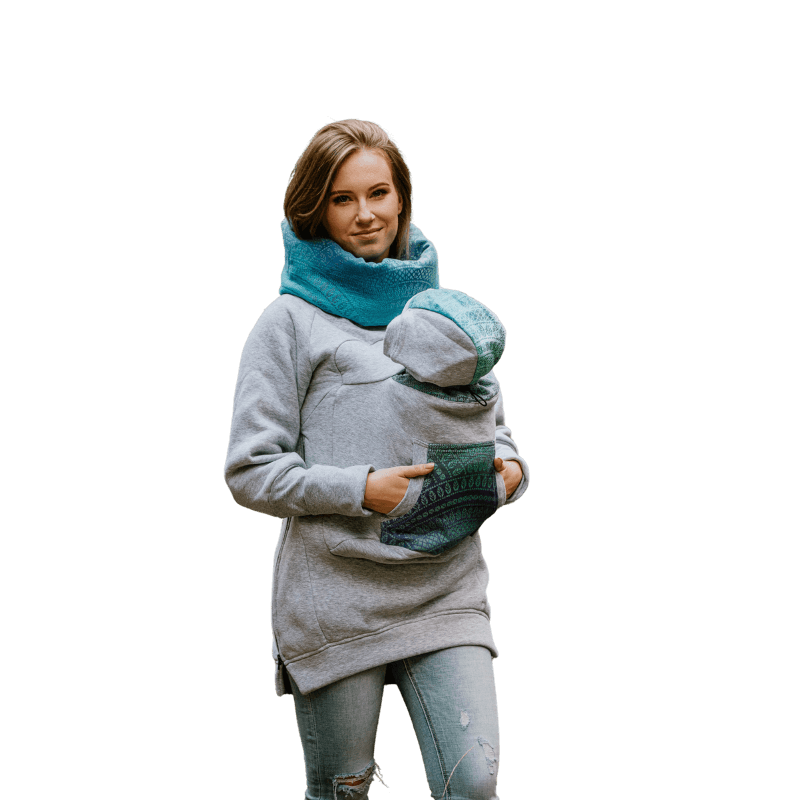 Grey Melange with Peacocks Tail Fantasy Babywearing Sweatshirt 3.0 by Little Zen One