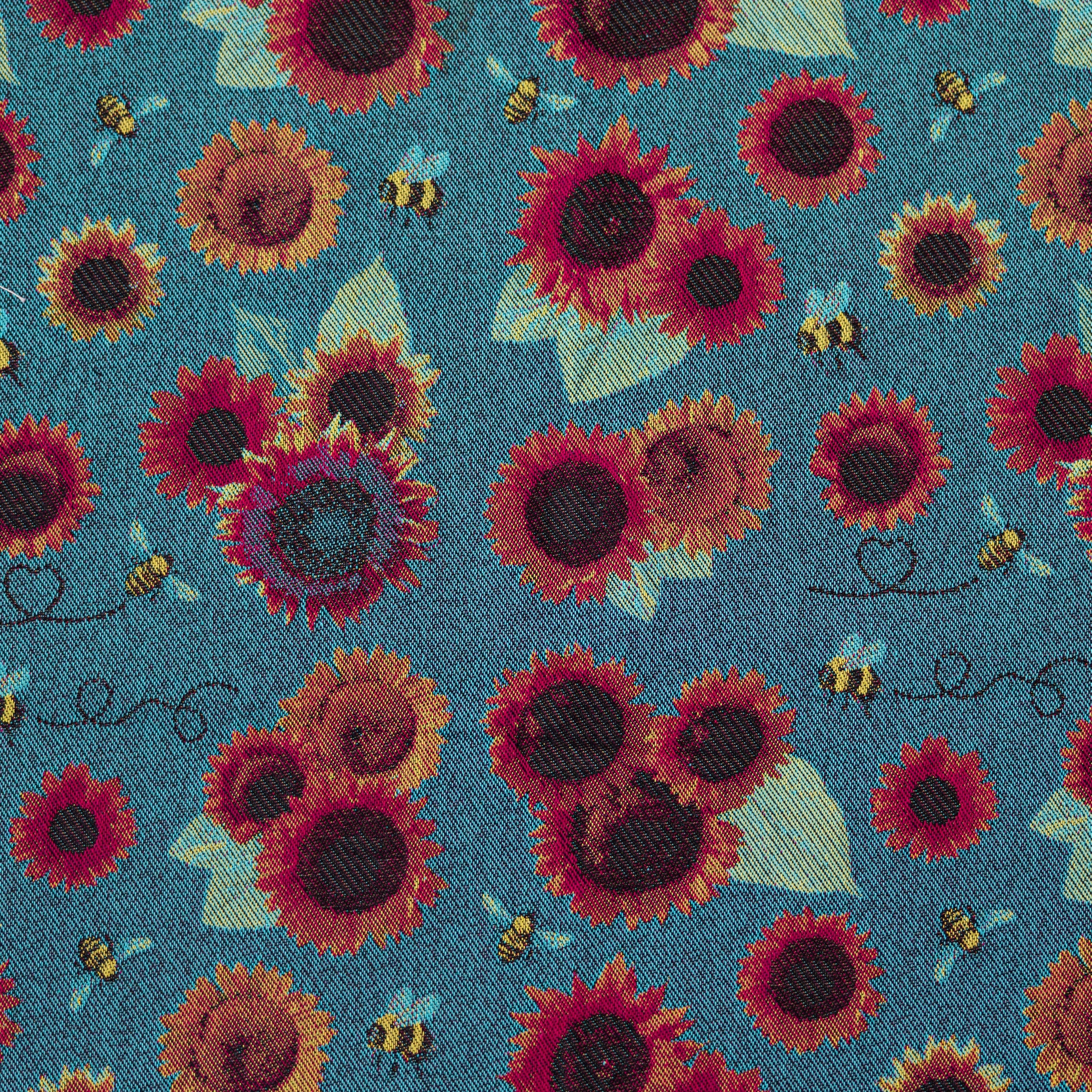 Decorative pattern with stylized figures and foliage and skulls on a orange background