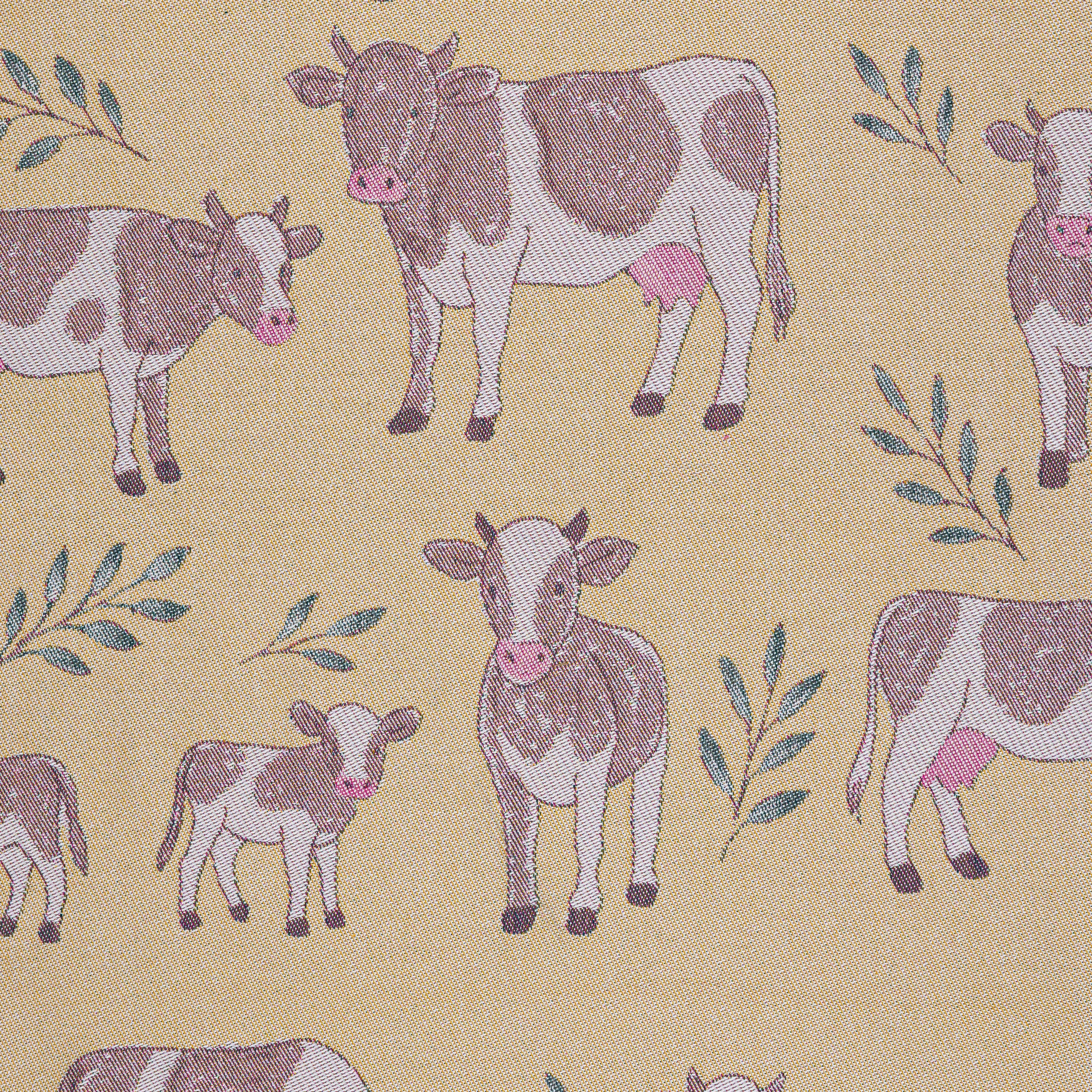 Pattern of cows and calves on a yellow beige background