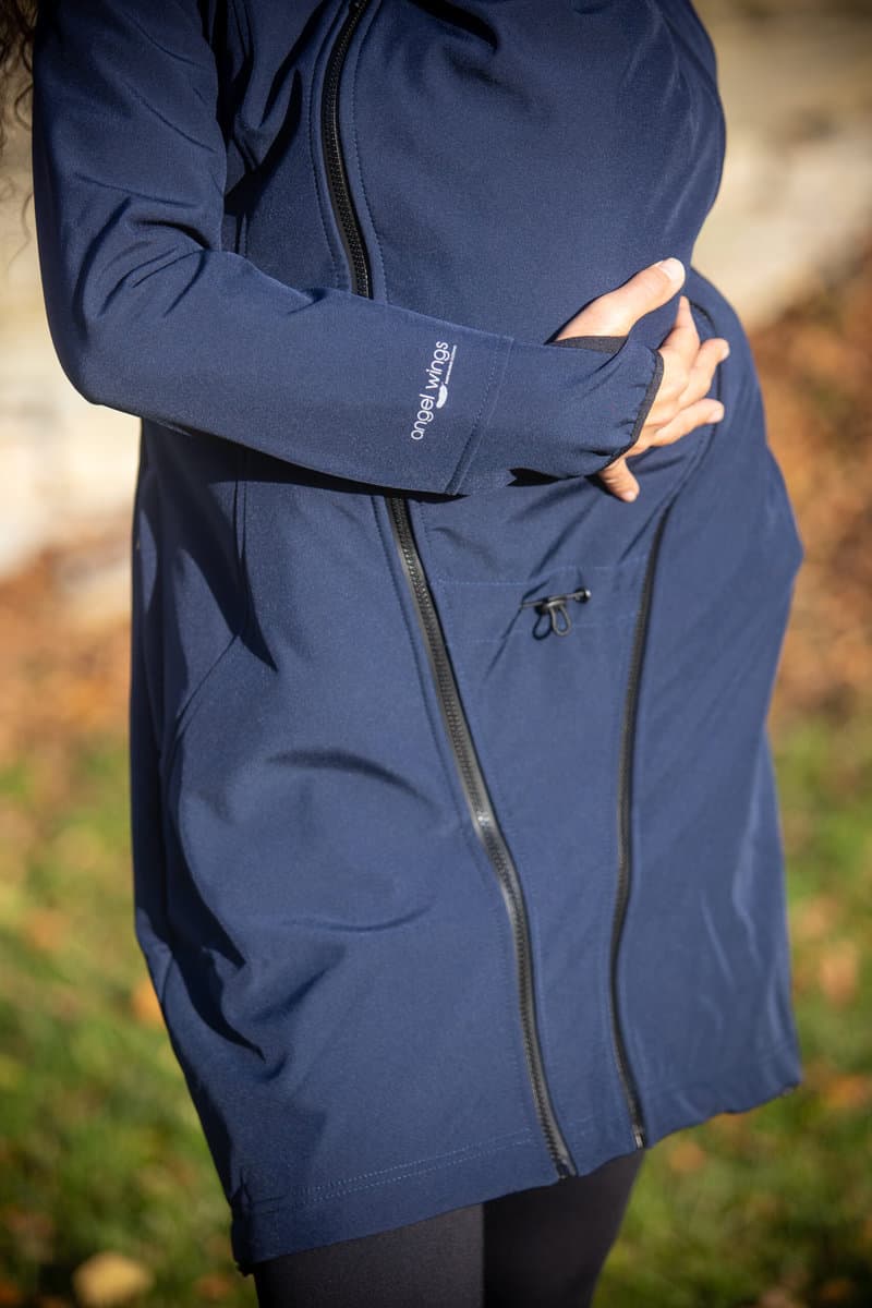 Angel Wings Babywearing Softshell Coat Navy Blue Angel Wings at Little Zen One