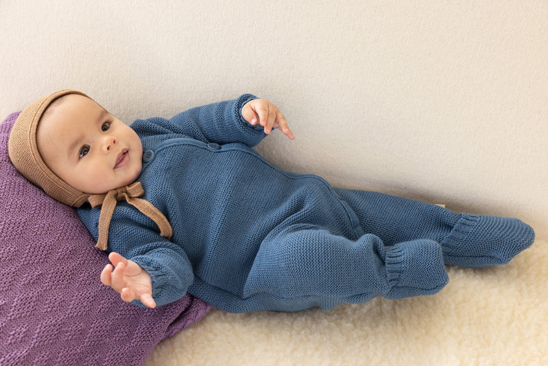 Disana Organic Merino Wool Knit Baby Coverall Dusty Blue Baby Carrier
