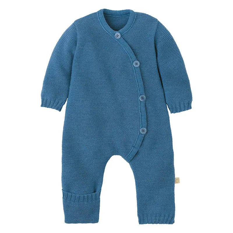 Disana Organic Merino Wool Knit Baby Coverall - Dusty Blue - Baby Carrier AccessoriesLittle Zen One4255796705561