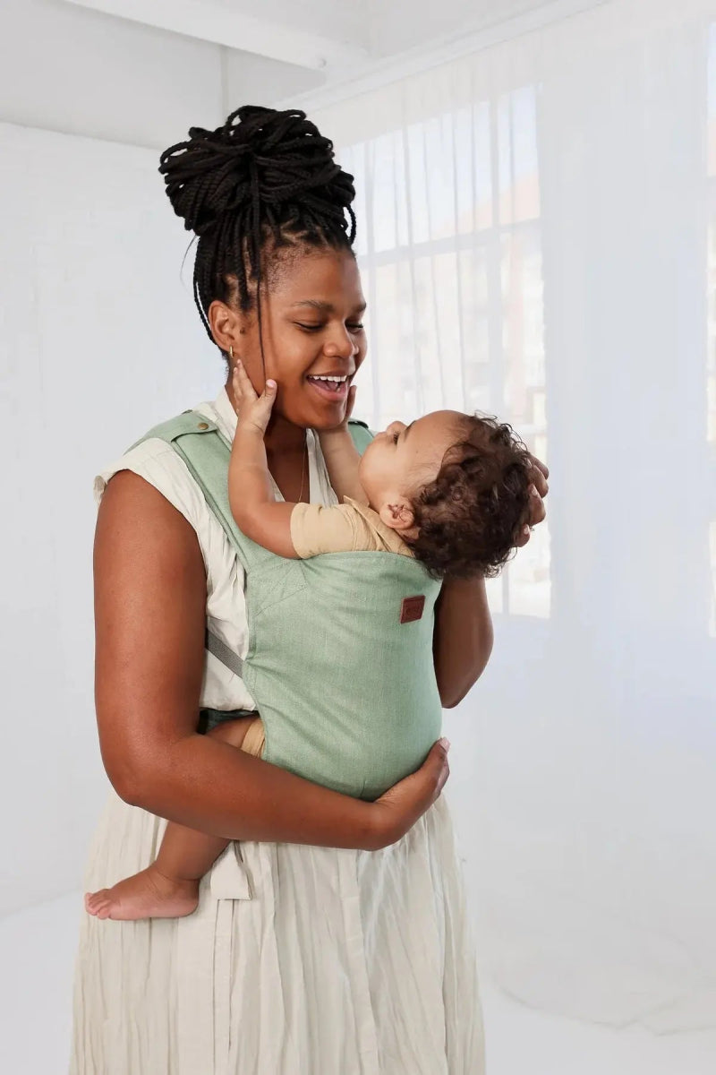 Eucalyptus with Desert Tan Original Baby Carrier by Happy Baby Buckle Carrier