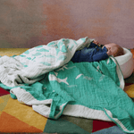Swirling Fishes Emerald Half linen Blanket by Didymos Didymos