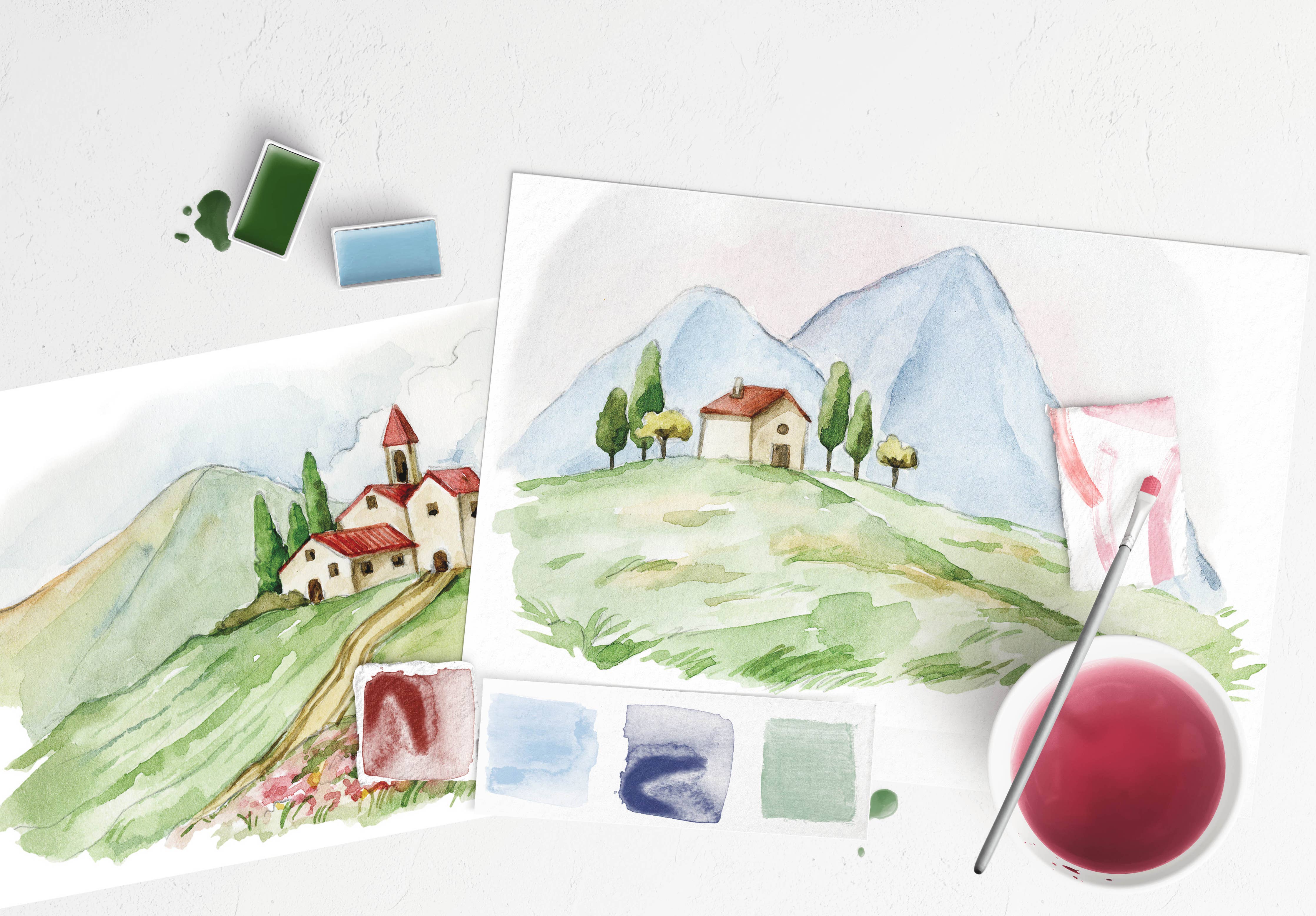 Italian Fields Watercolor Painting Kithome Hobby