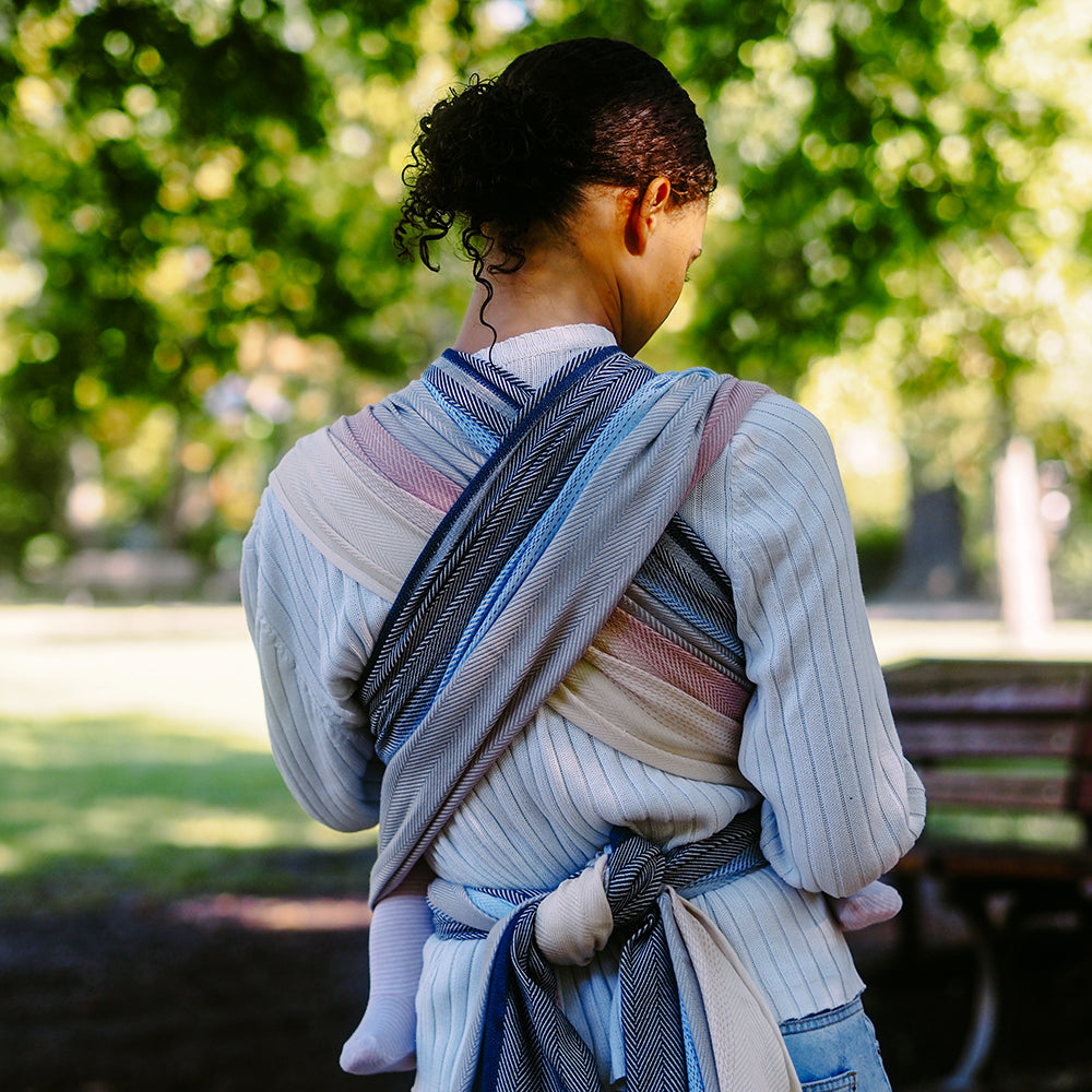 Lisca Opal Woven Wrap by Didymos, back carry outdoors