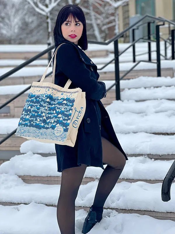 Misty Mountains Indigo Eco Tote Bag by Oscha Bags