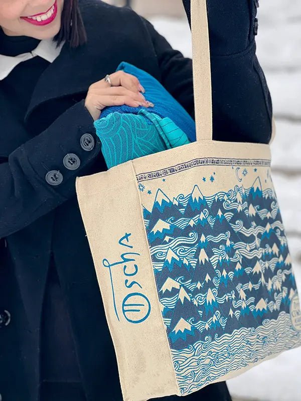 Misty Mountains Indigo Eco Tote Bag by Oscha Bags