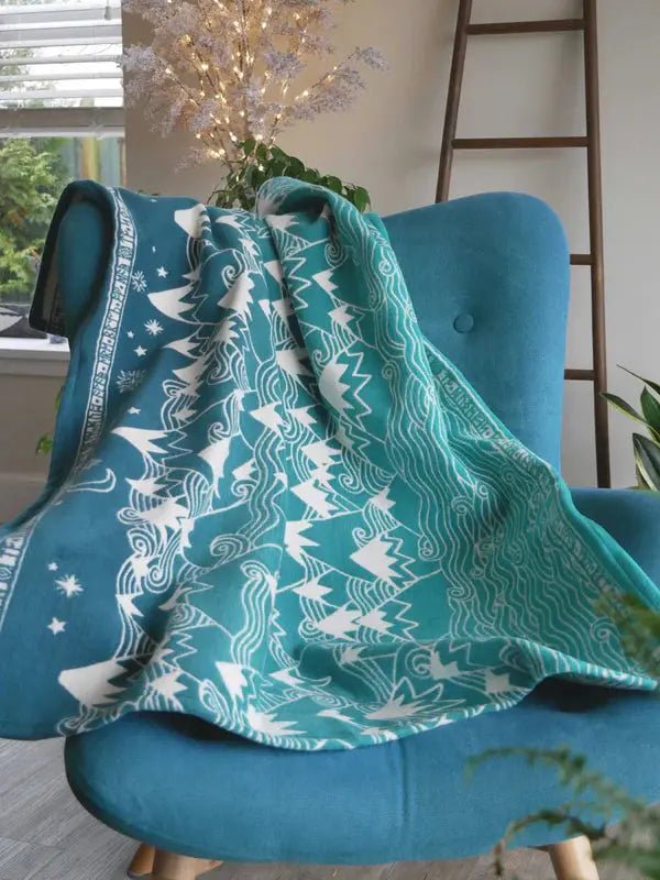 Misty Mountains Moonlit Brushed Cotton Blanket by Oscha Home Hobby