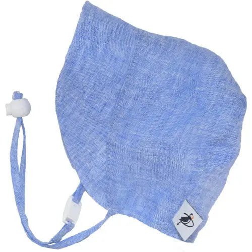 Navy Chambray Linen Infant and Toddler Upf50 Sun Protection Bonnet Baby Carrier