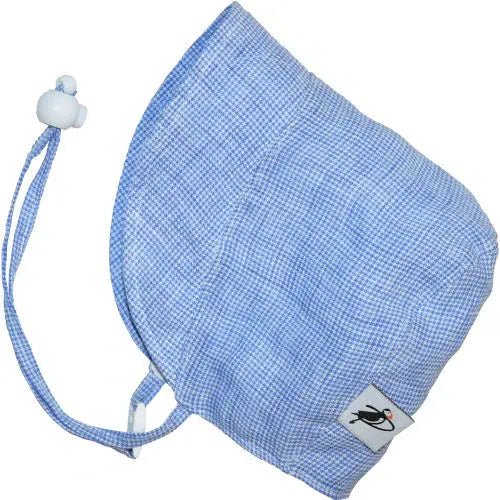 Navy Check Linen Infant and Toddler UPF50+ Sun Protection Bonnet - Baby Carrier AccessoriesLittle Zen One628185435501