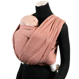 Prima Rosewood Woven Wrap by Didymos, front carry on a mannequin, front view