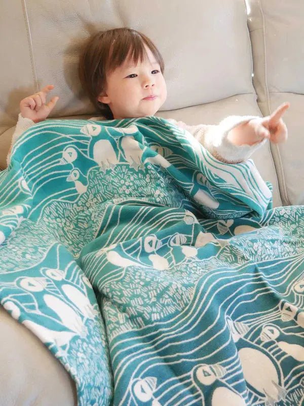 Puffins Bass Rock Brushed Cotton Blanket by Oscha Home Hobby