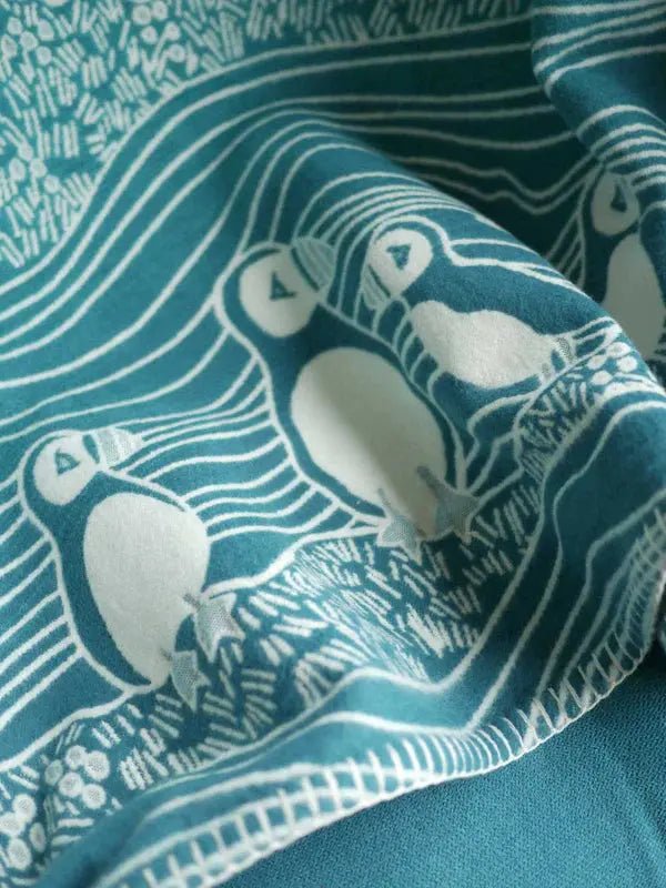 Puffins Bass Rock Brushed Cotton Blanket by Oscha Home Hobby