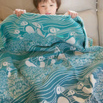 Puffins Bass Rock Brushed Cotton Blanket by Oscha Home Hobby