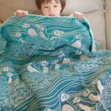 Puffins Bass Rock Brushed Cotton Blanket by Oscha Home Hobby