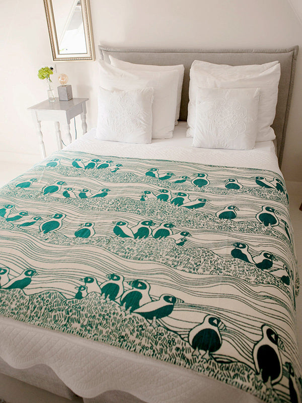 Puffins Bass Rock Brushed Cotton Throw by Oscha Oscha at Little Zen One