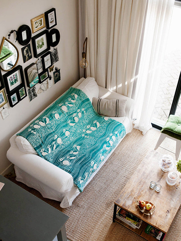 Puffins Bass Rock Brushed Cotton Throw by Oscha Oscha at Little Zen One
