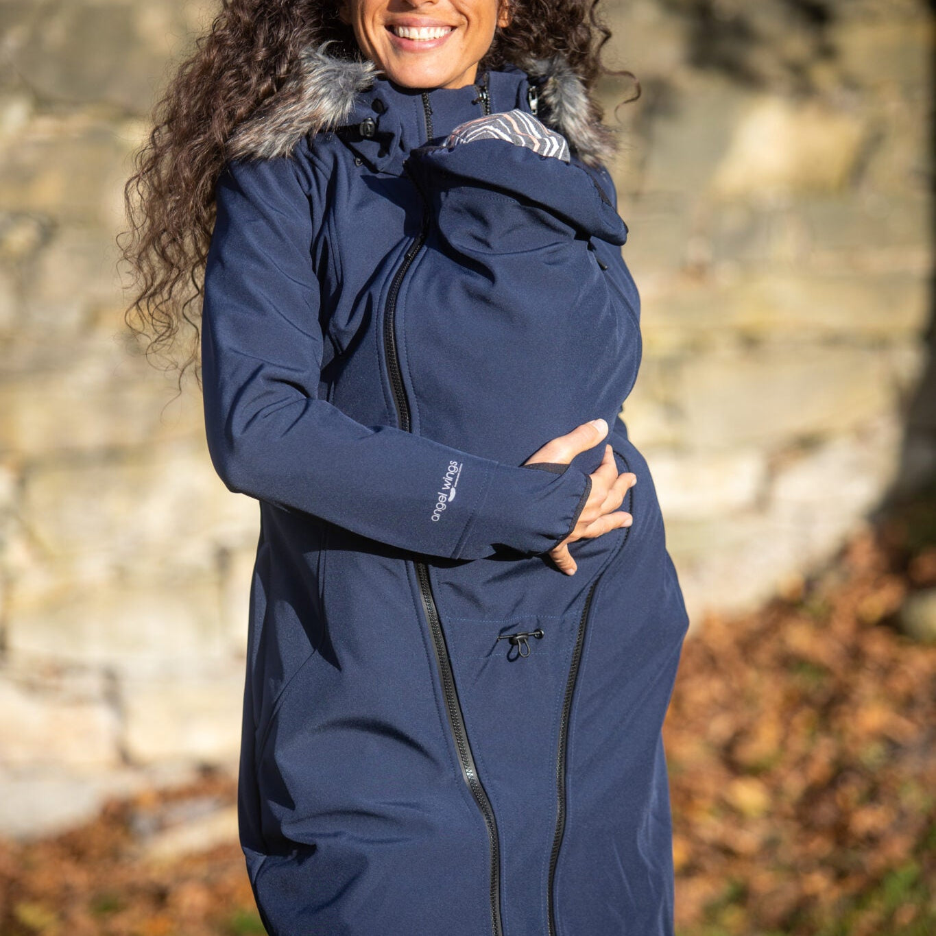 Angel Wings Babywearing Softshell Coat Navy Angel Wings at Little Zen One