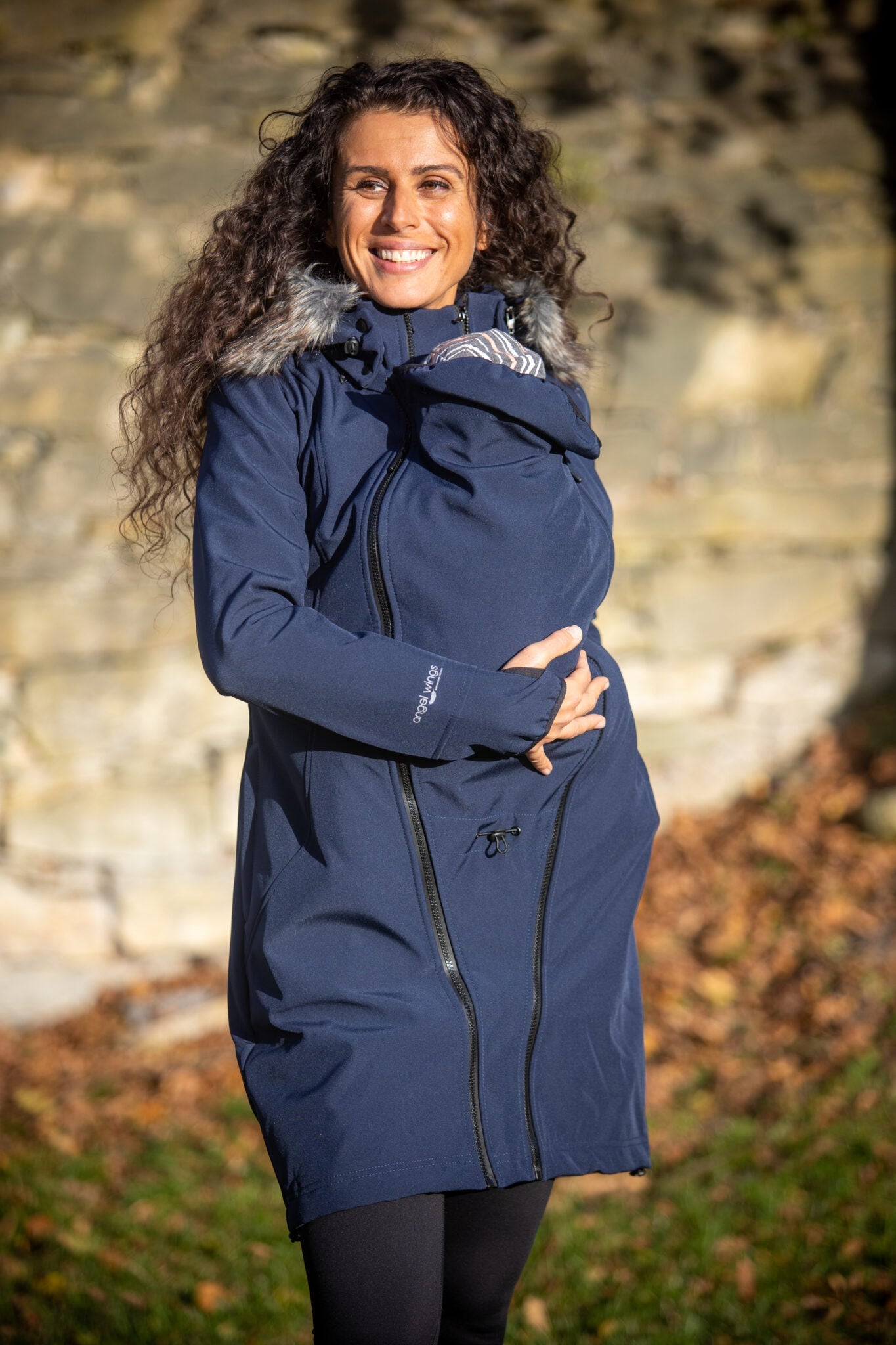 Angel Wings Babywearing Softshell Coat Navy Angel Wings at Little Zen One
