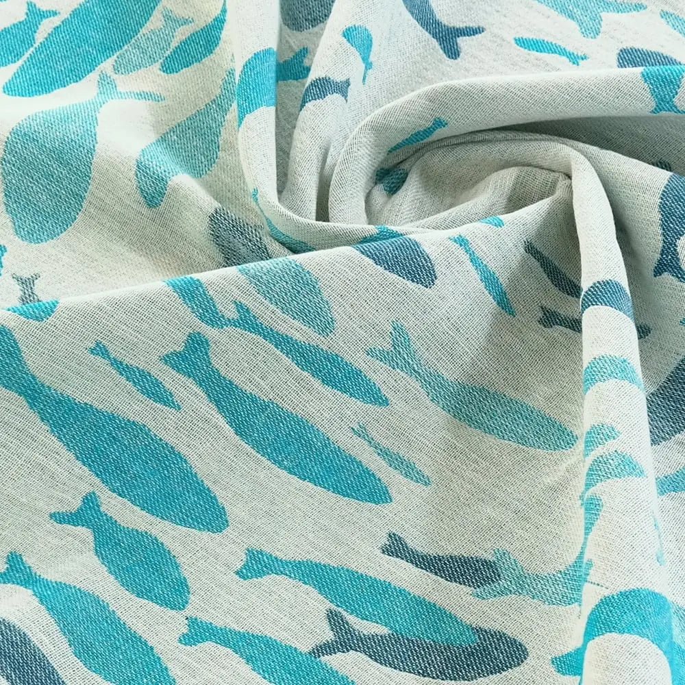 Swirling Fishes Blue Half Linen Blanket by Didymos Home Hobby