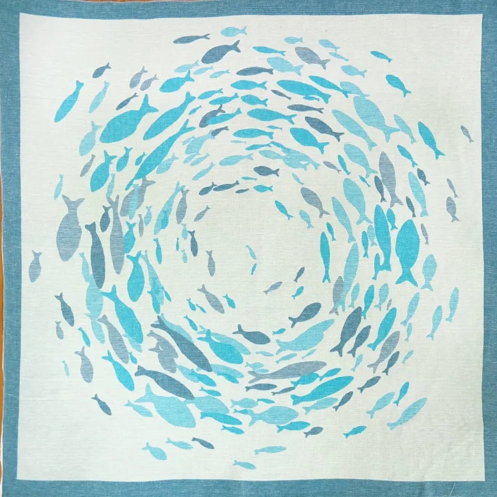 Swirling Fishes Blue Half Linen Blanket by Didymos Home Hobby