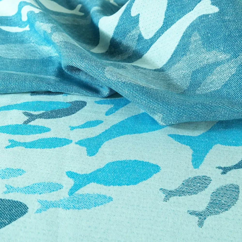 Swirling Fishes Blue Half linen Blanket by Didymos - Home & HobbyLittle Zen One89254736