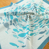 Swirling Fishes Blue Half linen Blanket by Didymos - Home & HobbyLittle Zen One89254736