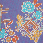 Floral and decorative pattern with dogs and flowers on a purple background