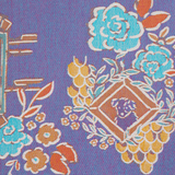 Floral and decorative pattern with dogs and flowers on a purple background
