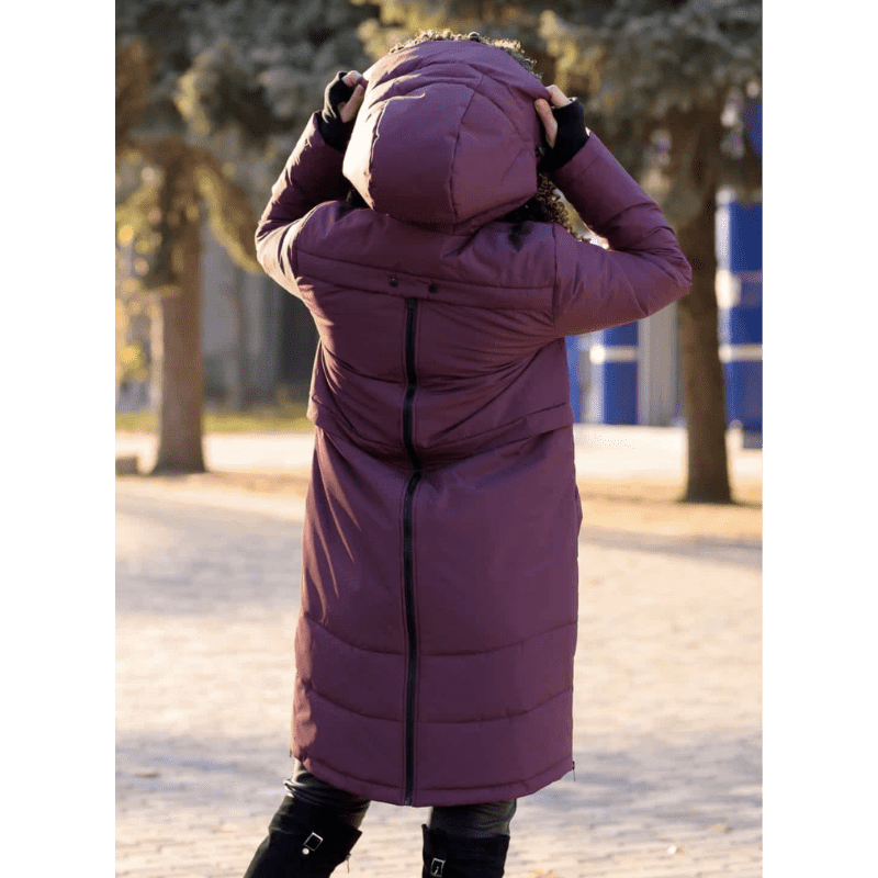 Angel Wings Babywearing Winter Long Coat Burgundy-Babywearing Outerwear-Angel Wings-canada and usa-Little Zen One-3