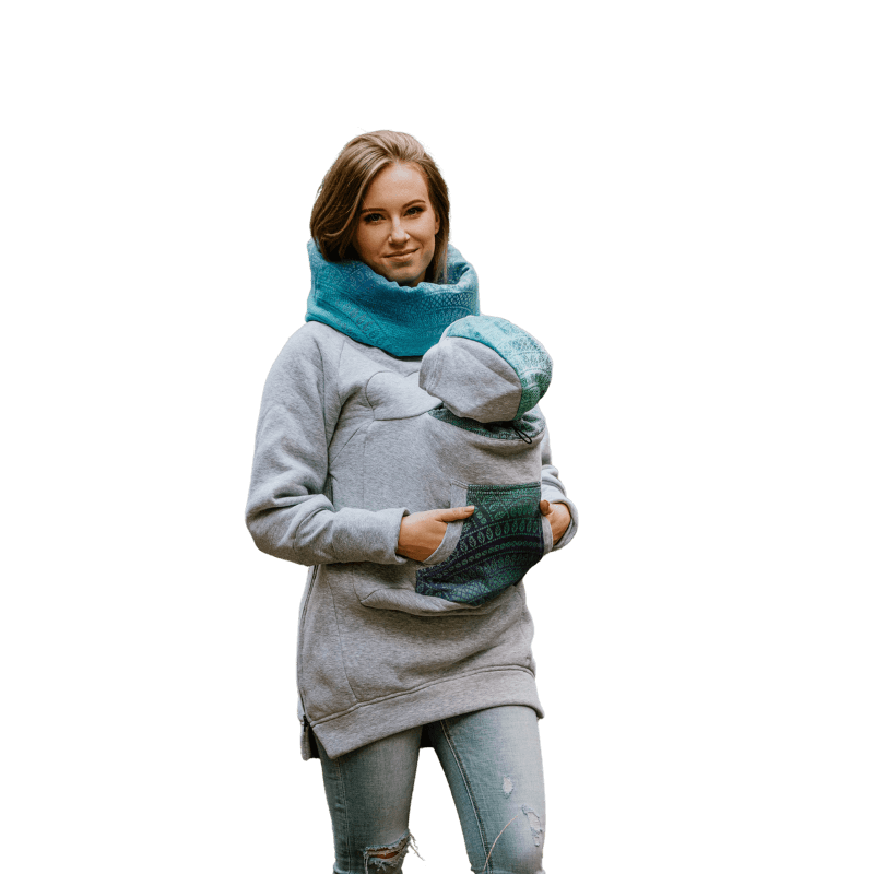 Grey Melange with Peacocks Tail Fantasy Babywearing Sweatshirt 3.0 by LennyLamb - Babywearing OuterwearLittle Zen One