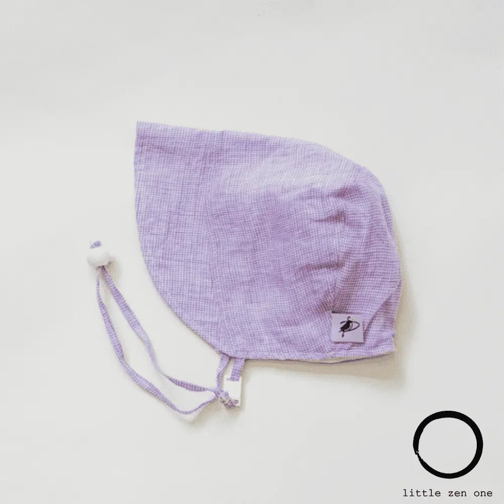 Lavender Check Linen Infant and Toddler Upf50 Sun Protection Bonnet Baby