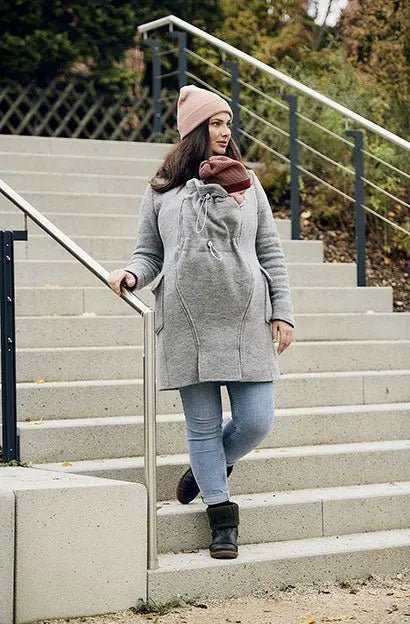Mamalila Maternity Babywearing Wool Coat Vienna Light Grey Babywearing Outerwear