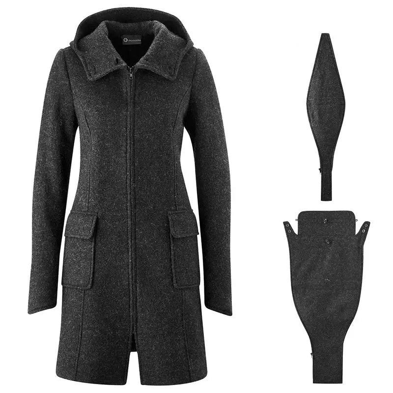 Mamalila Vienna Anthracite Grey Maternity and Babywearing Wool Coat Babywearing