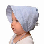 Sky Blue Check Linen Infant and Toddler Upf50 Sun Protection Bonnet Baby